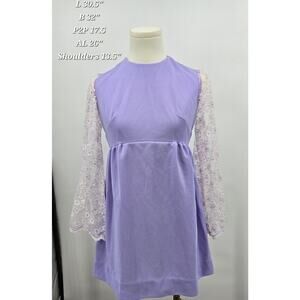 Vintage 70s Handmade  Fairycore Lace Belle Sleeve Baby Doll Dress